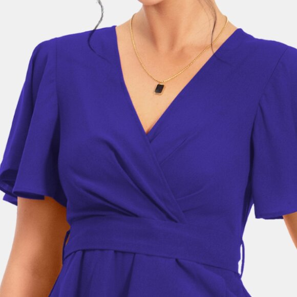 Surplice Neck Flutter Sleeve Dress - Picture 4 of 8